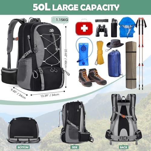 50L Hiking Backpack – Waterproof Camping Rucksack with Shoe Pocket