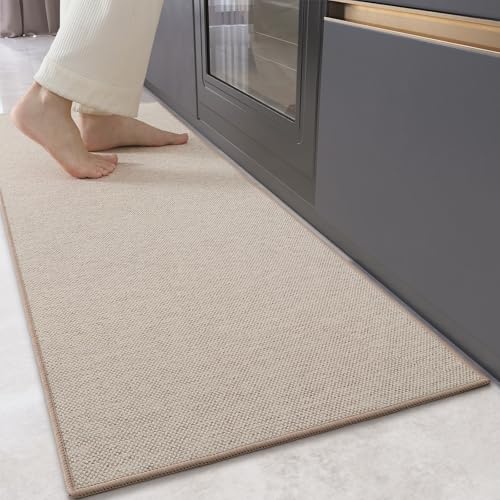 Color&Geometry Woven Runner Rug – Non-Slip Washable Kitchen Mat, Khaki