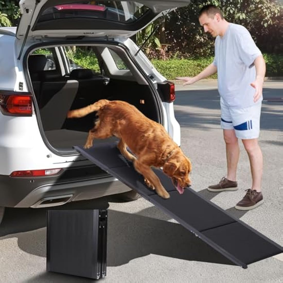 FASNATI Folding Dog Car Ramp | Non-Slip Aluminum Portable Pet Ramp for SUVs