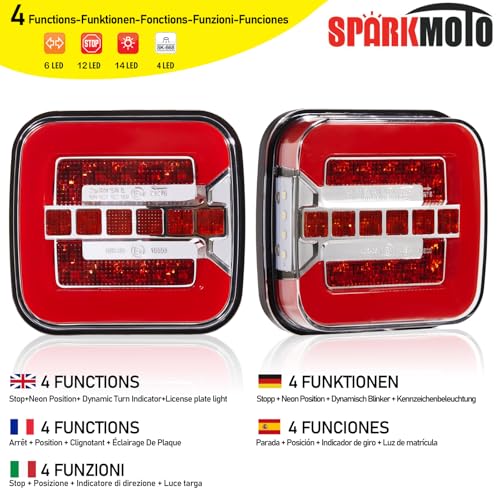 SPARKMOTO LED Trailer Tail Lights | 12V 24V Waterproof IP67 Rear Lamps