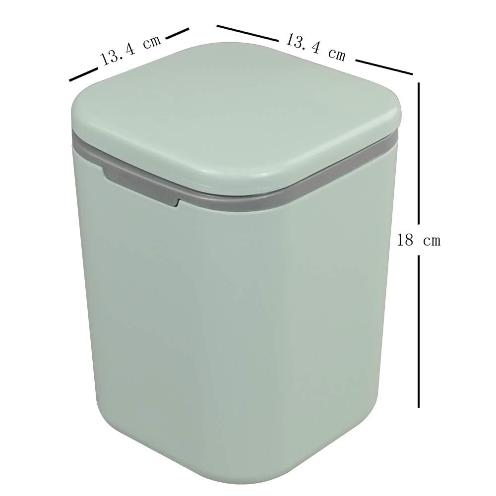 Gitany Push-button Mini Desktop Dustbin with lid, Small Trash Bin Green - image 3