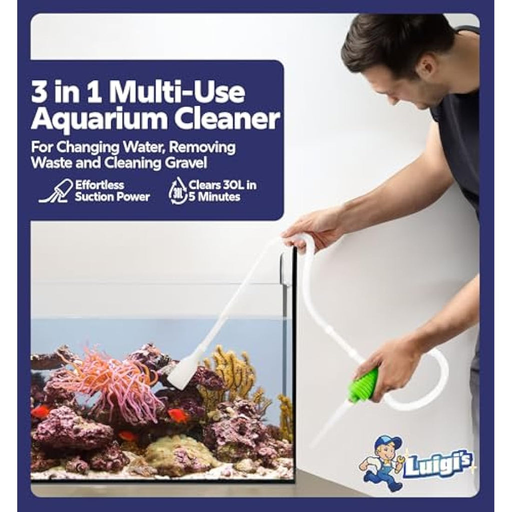 Luigi's 3-in-1 Aquarium Gravel Cleaner – Fish Tank Siphon & Water Changer