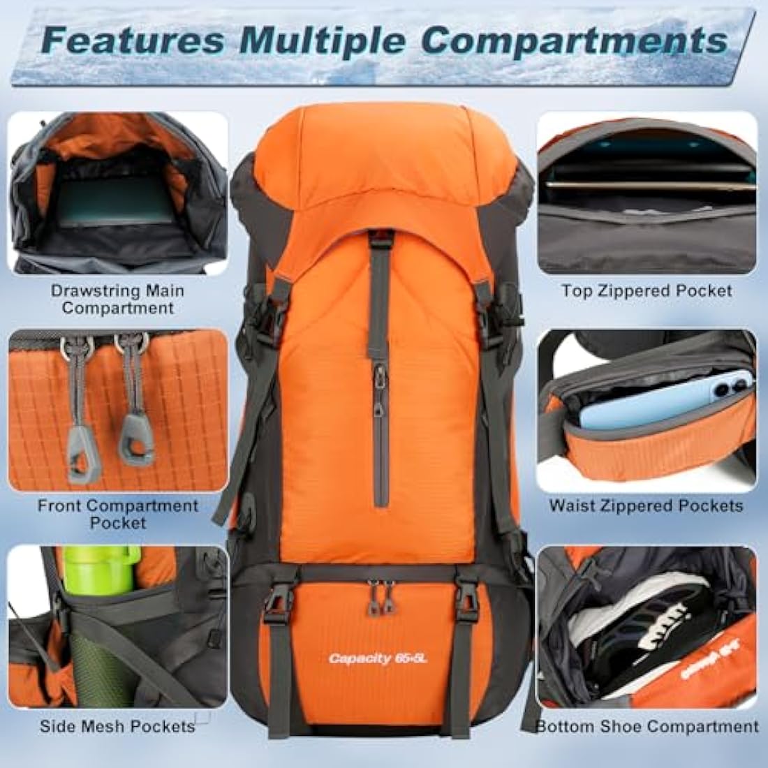 70L Hiking Backpack – Waterproof Ultralight Camping Rucksack