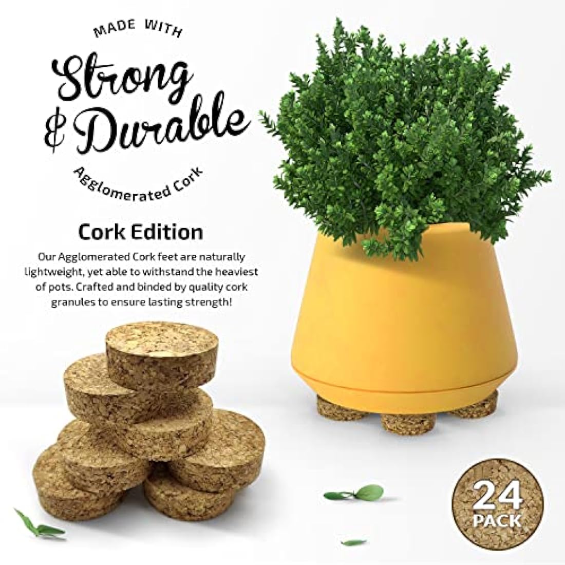 The Garden Gecko Cork Pot Feet – 24 Pack Sustainable Plant Pot Risers