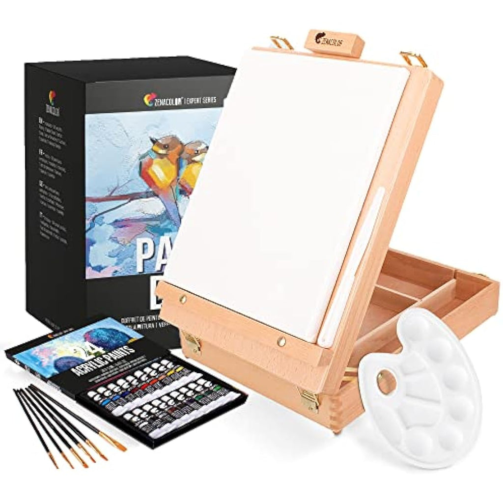 Jolof Store Acrylic Paint Set - 35pc Artist Kit with Wood Easel Box