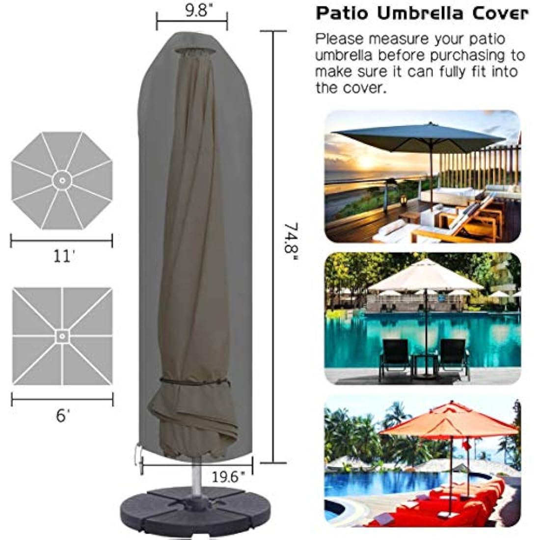Patio Plus Parasol Cover – 600D Oxford Waterproof Garden Umbrella Cover