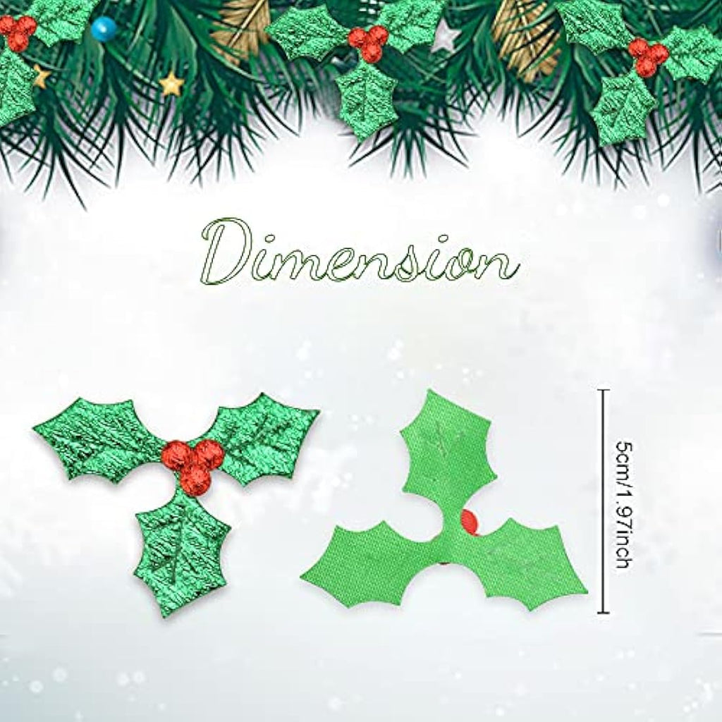 100 Pcs Artificial Holly Berry Leaves for Christmas Crafts