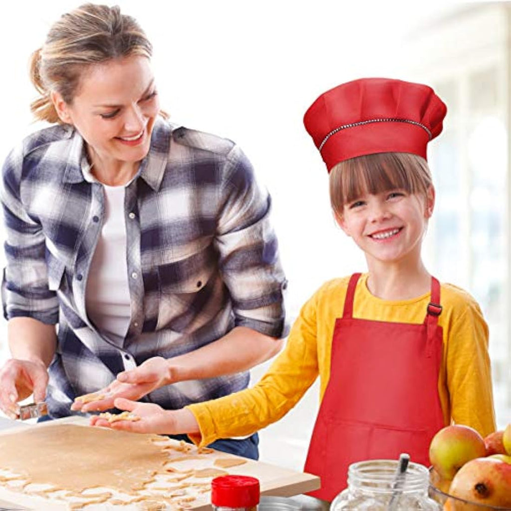 Kids Apron and Chef Hat Set – White Adjustable Bib with Pockets