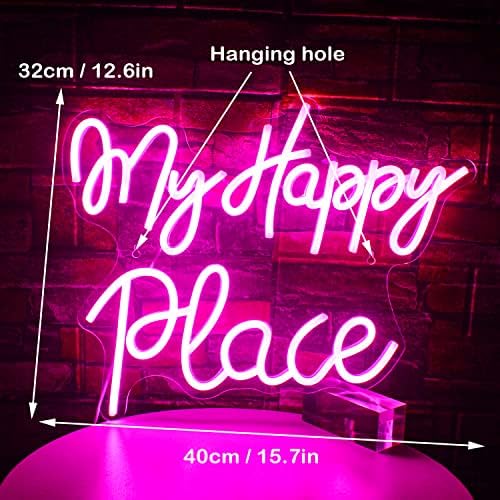 SIGNSHIP My Happy Place Neon Sign | Pink LED Wall Decor for Bedroom