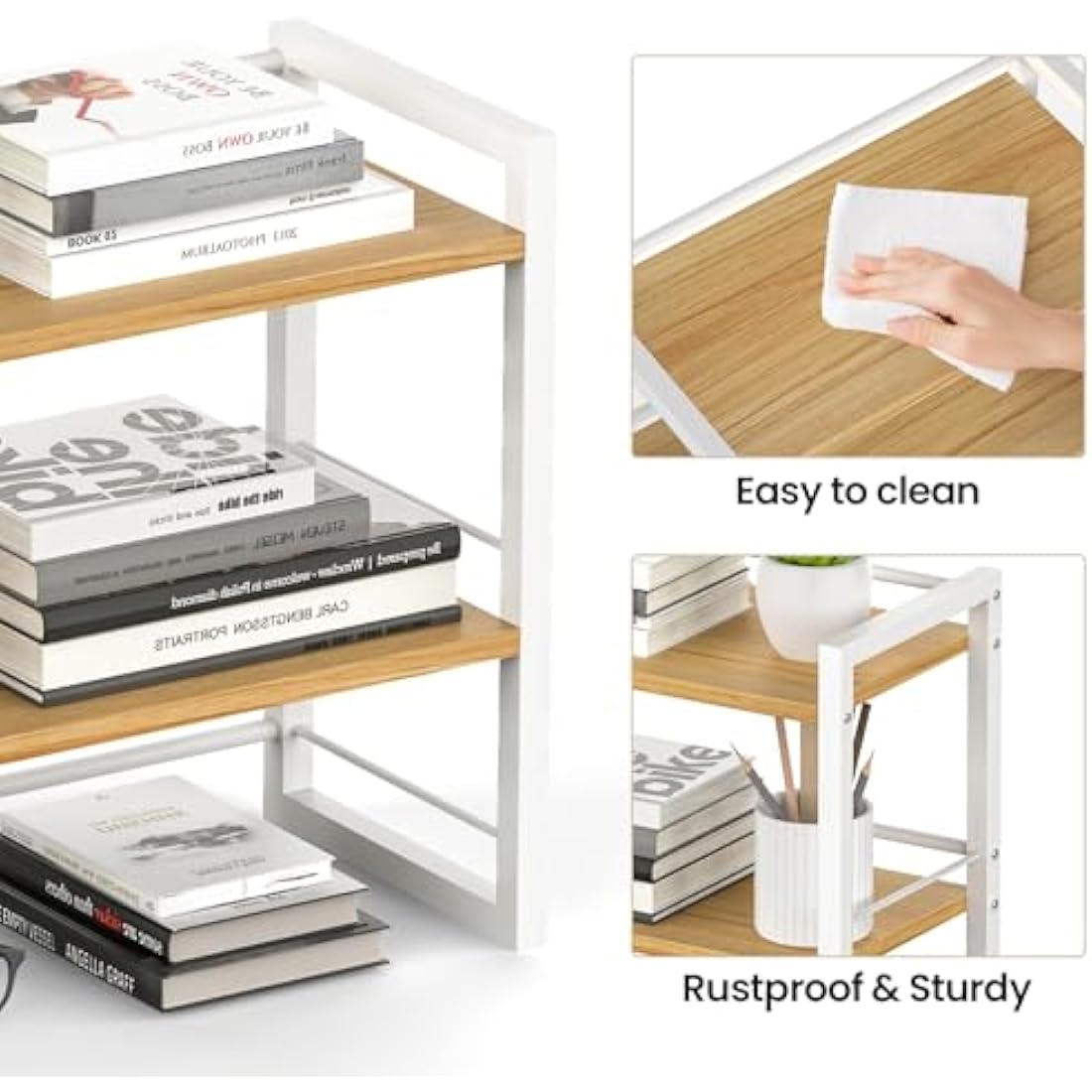 Wood Desktop Bookshelf – 2-Tier Office Desk Shelf Organizer