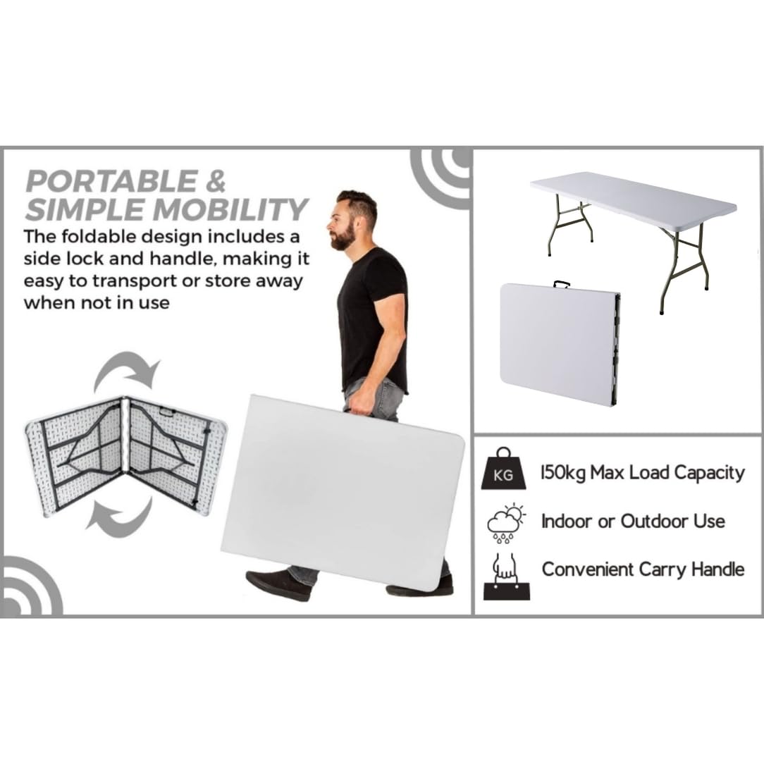 Home Source 6ft Folding Trestle Table | Heavy Duty Portable White Table