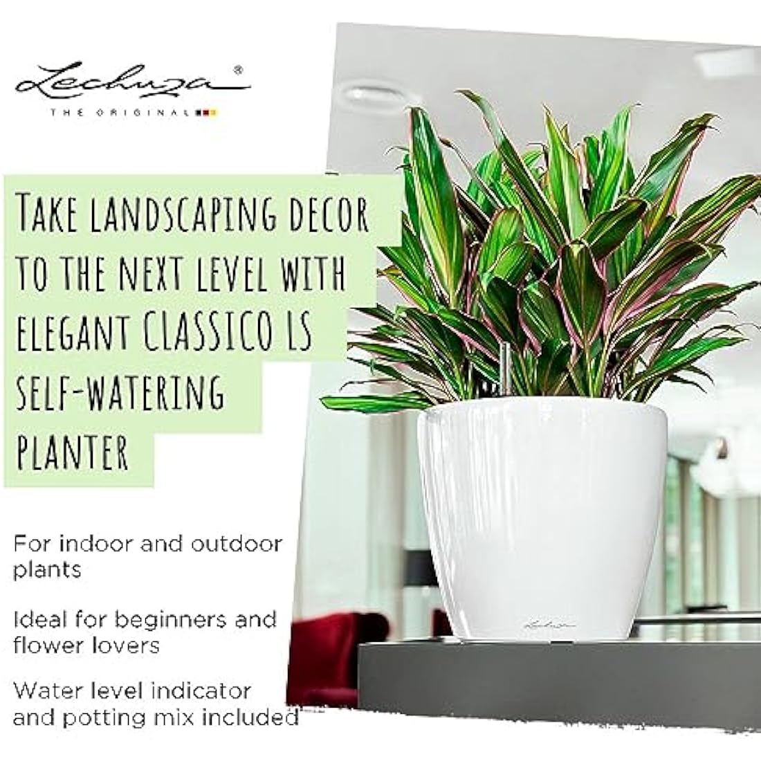 Lechuza Classico 50 LS Self-Watering Planter | Shiny Taupe Plastic Pot