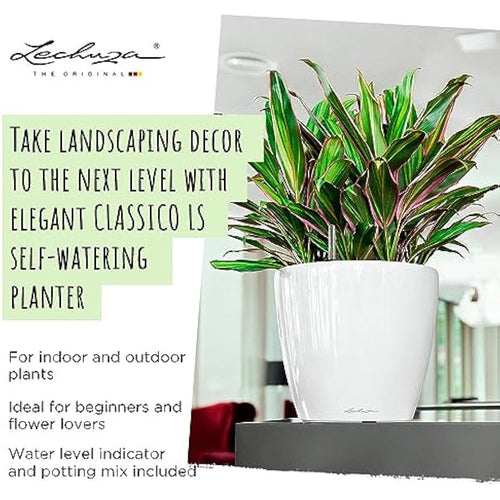 Lechuza Classico 50 LS Self-Watering Planter | Shiny Taupe Plastic Pot