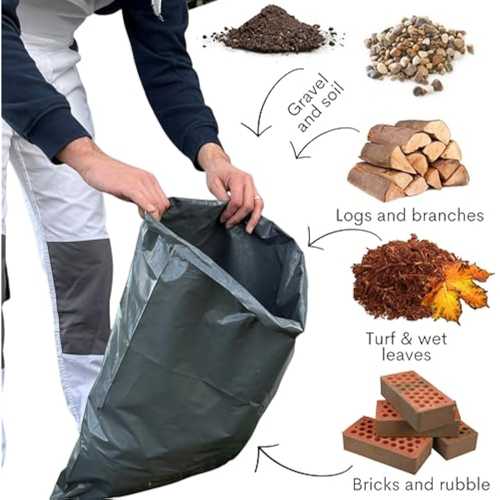 Calzette Heavy Duty Rubble Sacks – 100μm Thick Garden Waste Bags, 40L