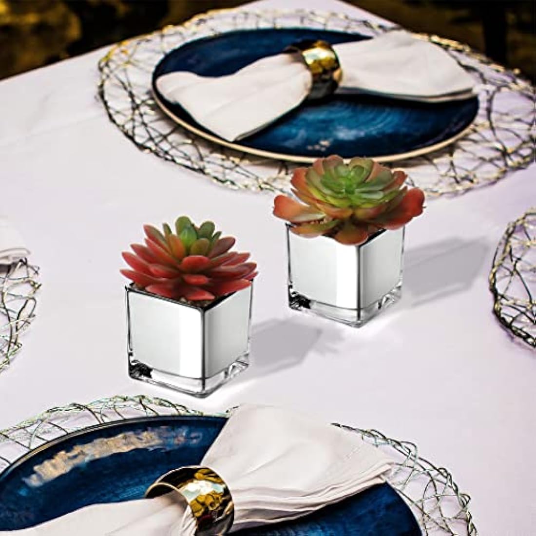 Mini Artificial Succulents – Set of 2 Faux Plants in Glass Pots