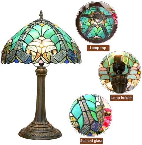 Blivuself Tiffany Table Lamp | 12" Green Stained Glass Antique Desk Light