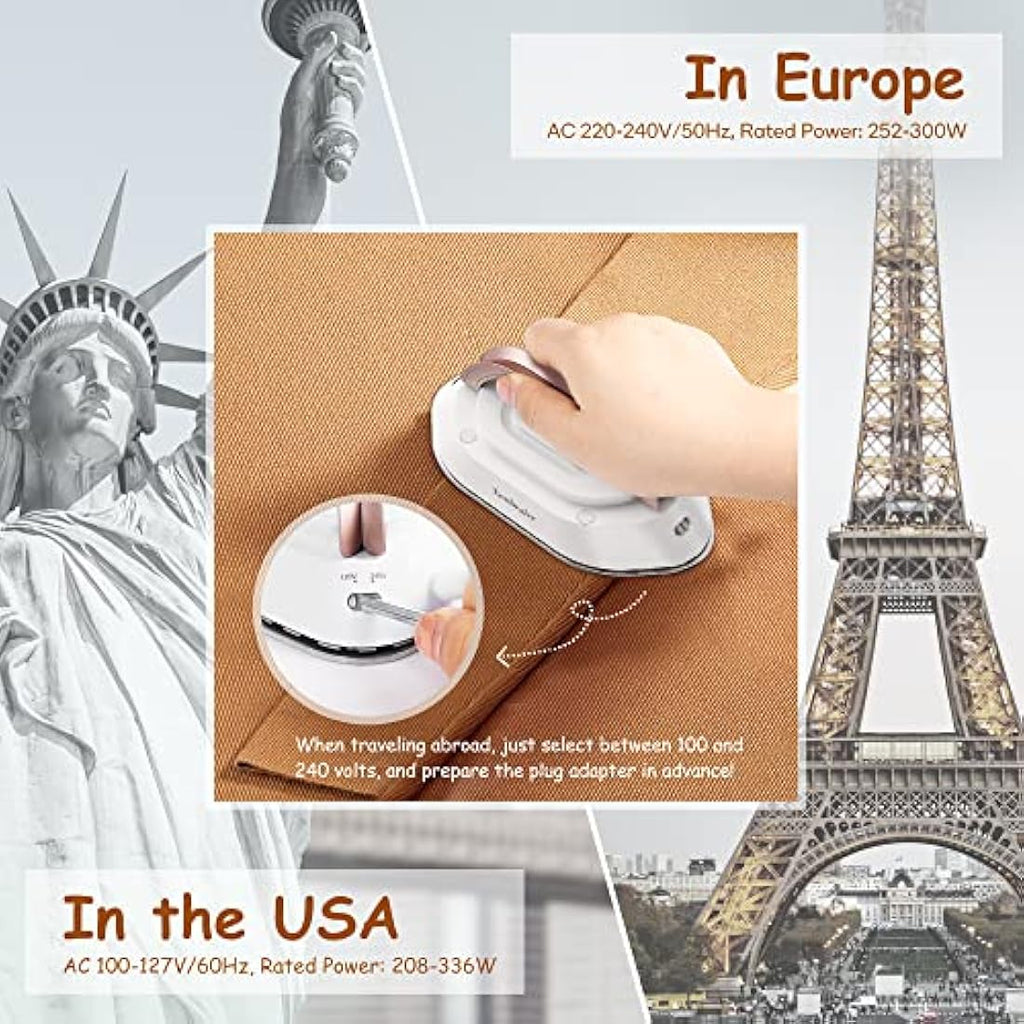 Newbealer Mini Travel Iron – Dual Voltage Compact Iron for Sewing, Gold