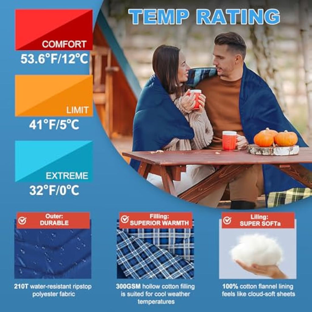 Double Sleeping Bag – XL Queen Cotton Flannel for Camping