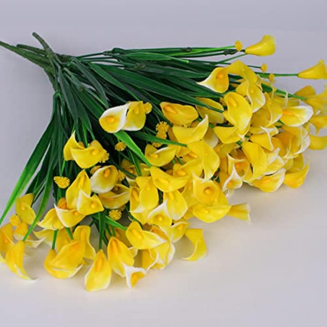 Leixi Artificial Calla Lily Flowers - 12Pcs UV Resistant Faux Plants (Yellow)