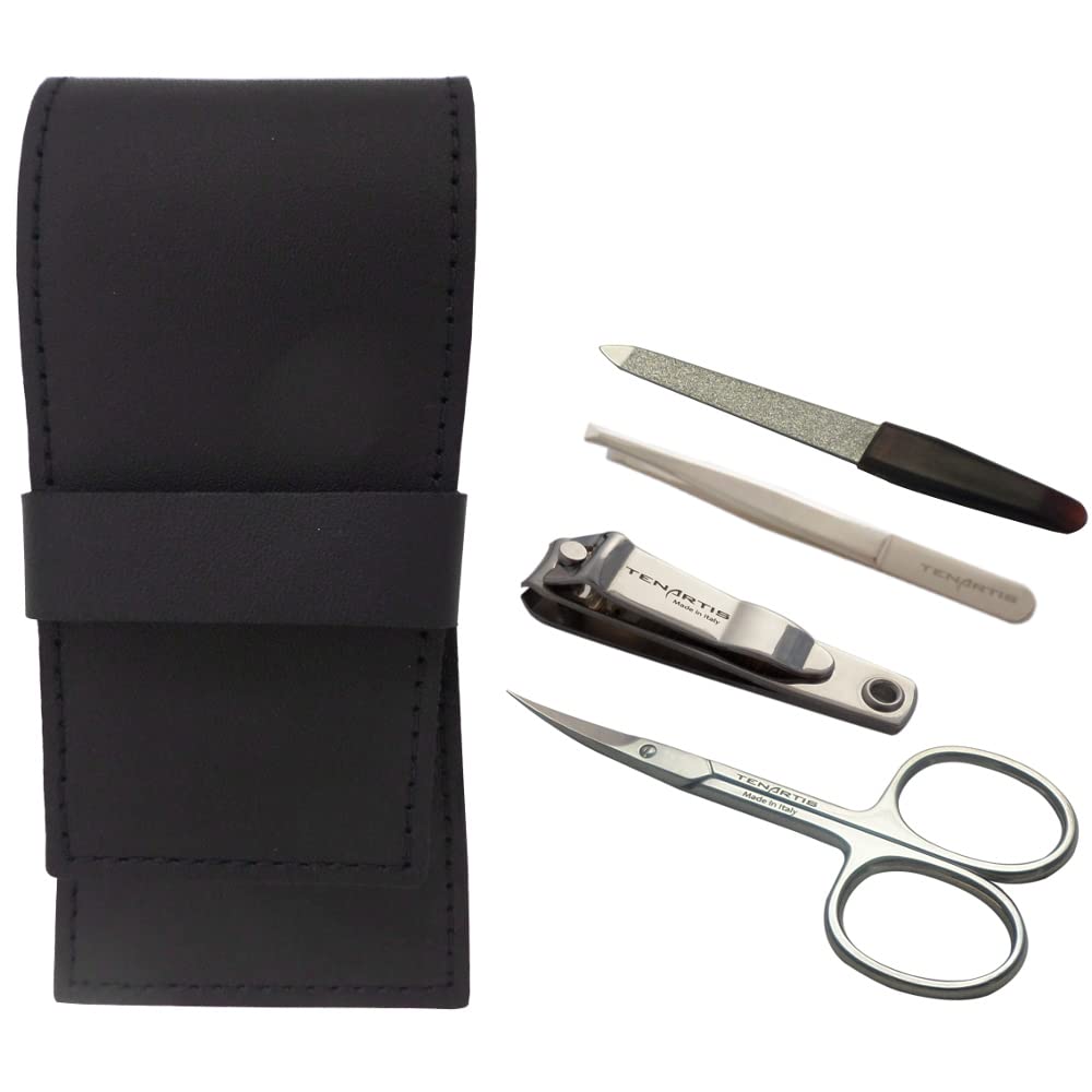 Tenartis Men's 4-Piece Genuine Leather Manicure Set – Made in Italy