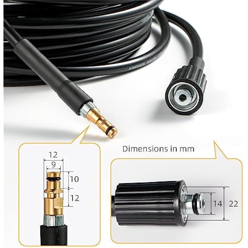 YUET 15M High Pressure Washer Hose for Karcher K2-K7 | M22 & C-Clip