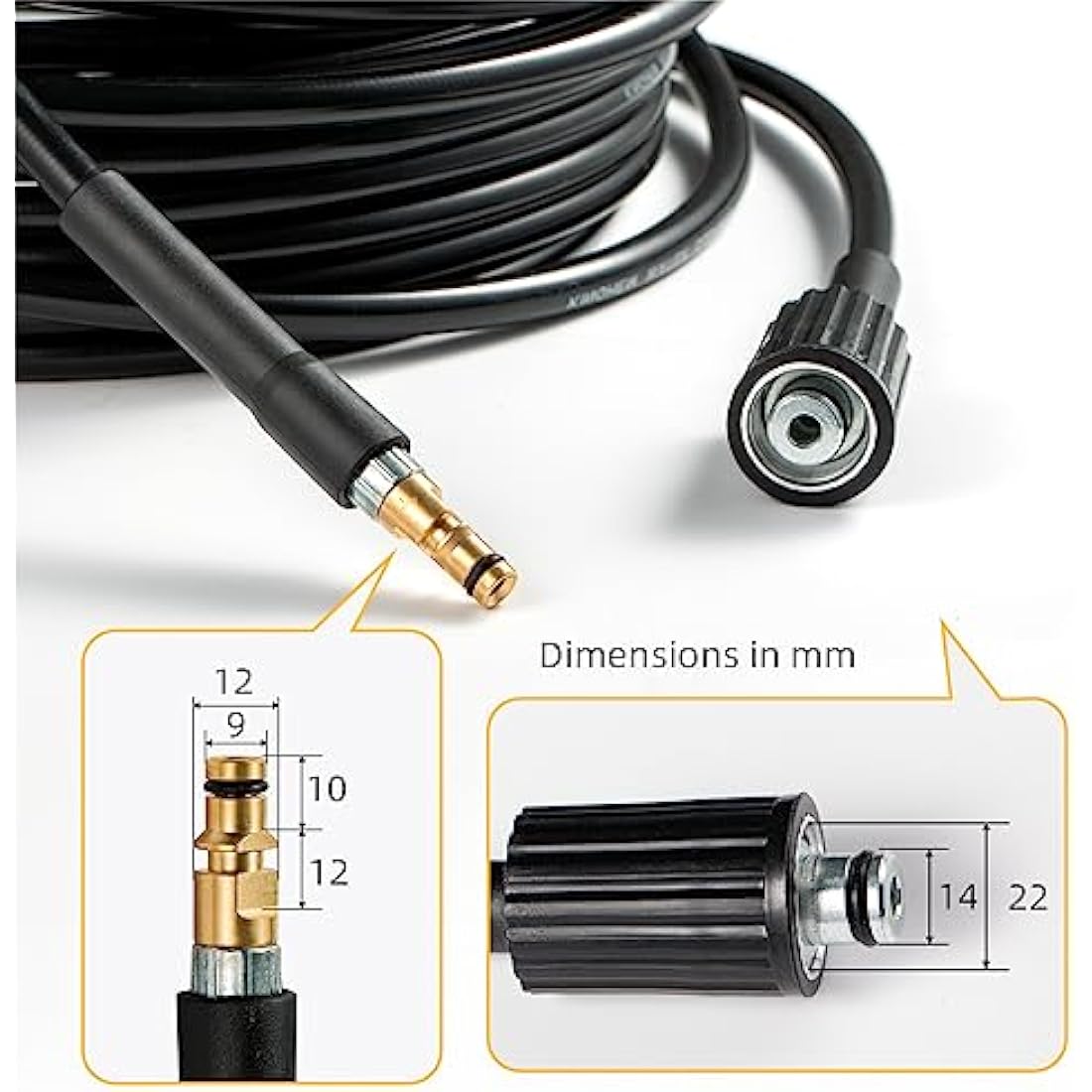 YUET 15M High Pressure Washer Hose for Karcher K2-K7 | M22 & C-Clip