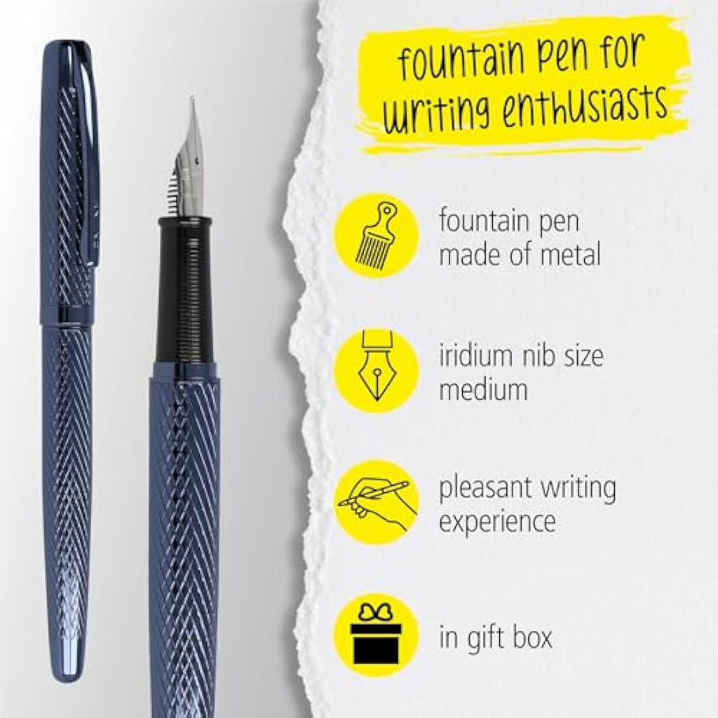 Jolof Store Eleganza Fountain Pen & Ballpen Set with Leather Case - Blue