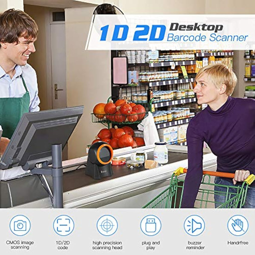 Eyoyo Hands-Free 2D Desktop Barcode Scanner | QR Reader for POS Systems
