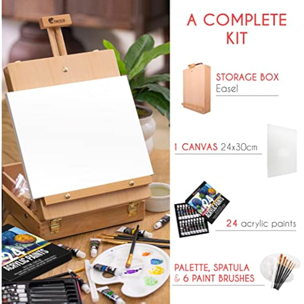 Jolof Store Acrylic Paint Set - 35pc Artist Kit with Wood Easel Box