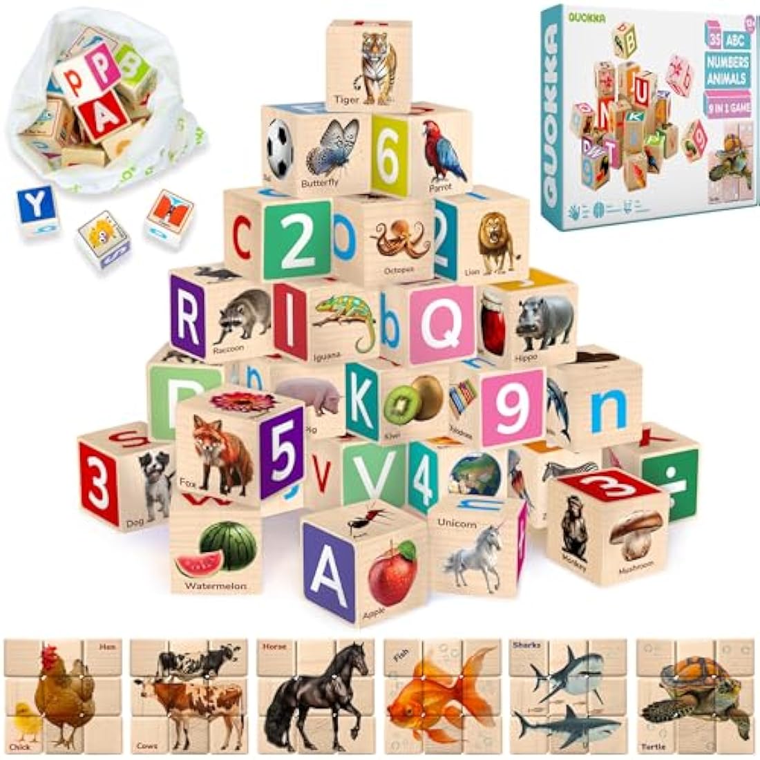 QUOKKA Wooden ABC Blocks – Montessori Alphabet & Number Learning Toys