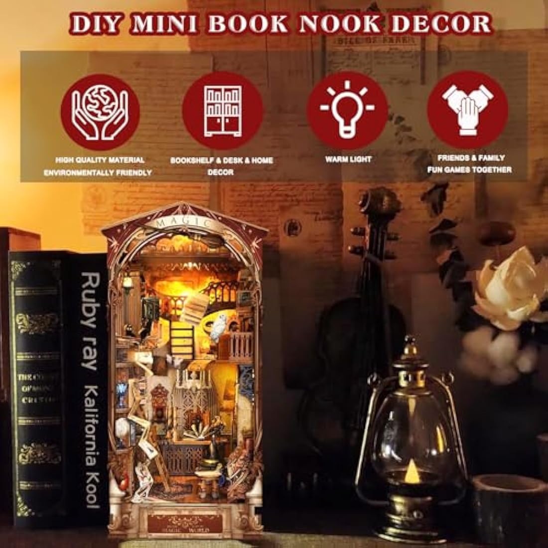 Spilay DIY Book Nook Kit – 3D Holzpuzzle Miniatur Haus mit LED-Licht