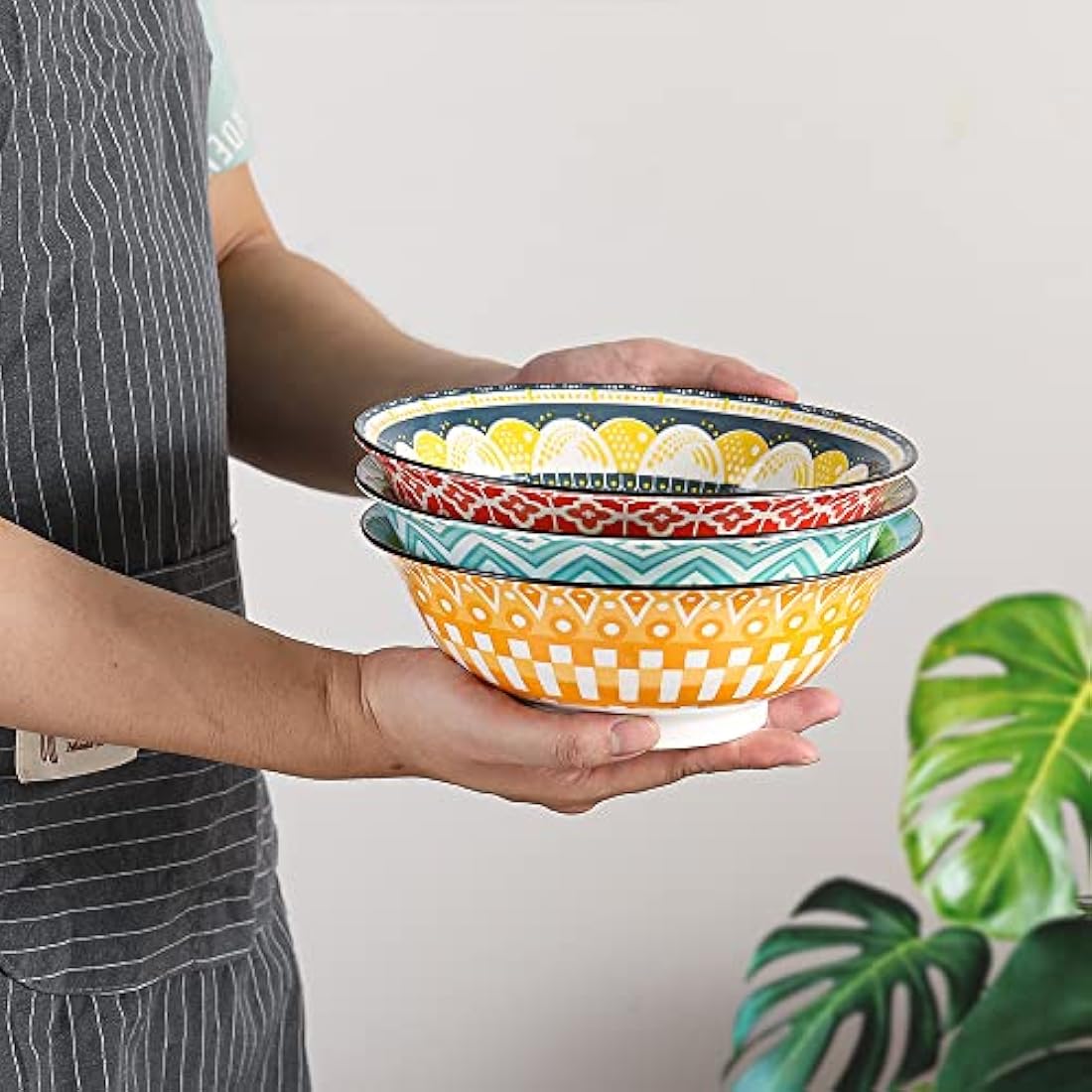 Ramen Bowl Set – 35oz Colorful Ceramic Porcelain Noodle Bowls