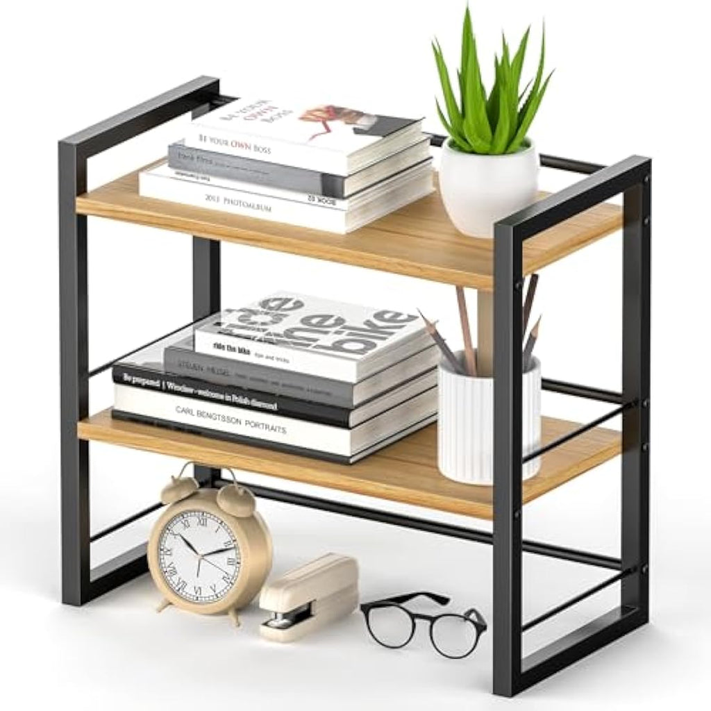 Wood Desktop Bookshelf – 2-Tier Office Desk Shelf Organizer