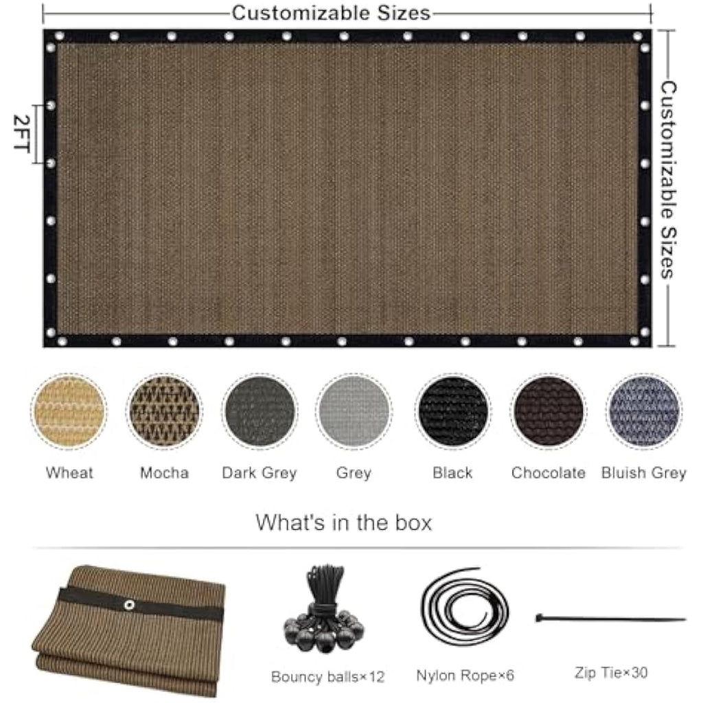 KANAGAWA 12' x 20' Sun Shade Cloth - 90% UV Block HDPE Canopy, Mocha