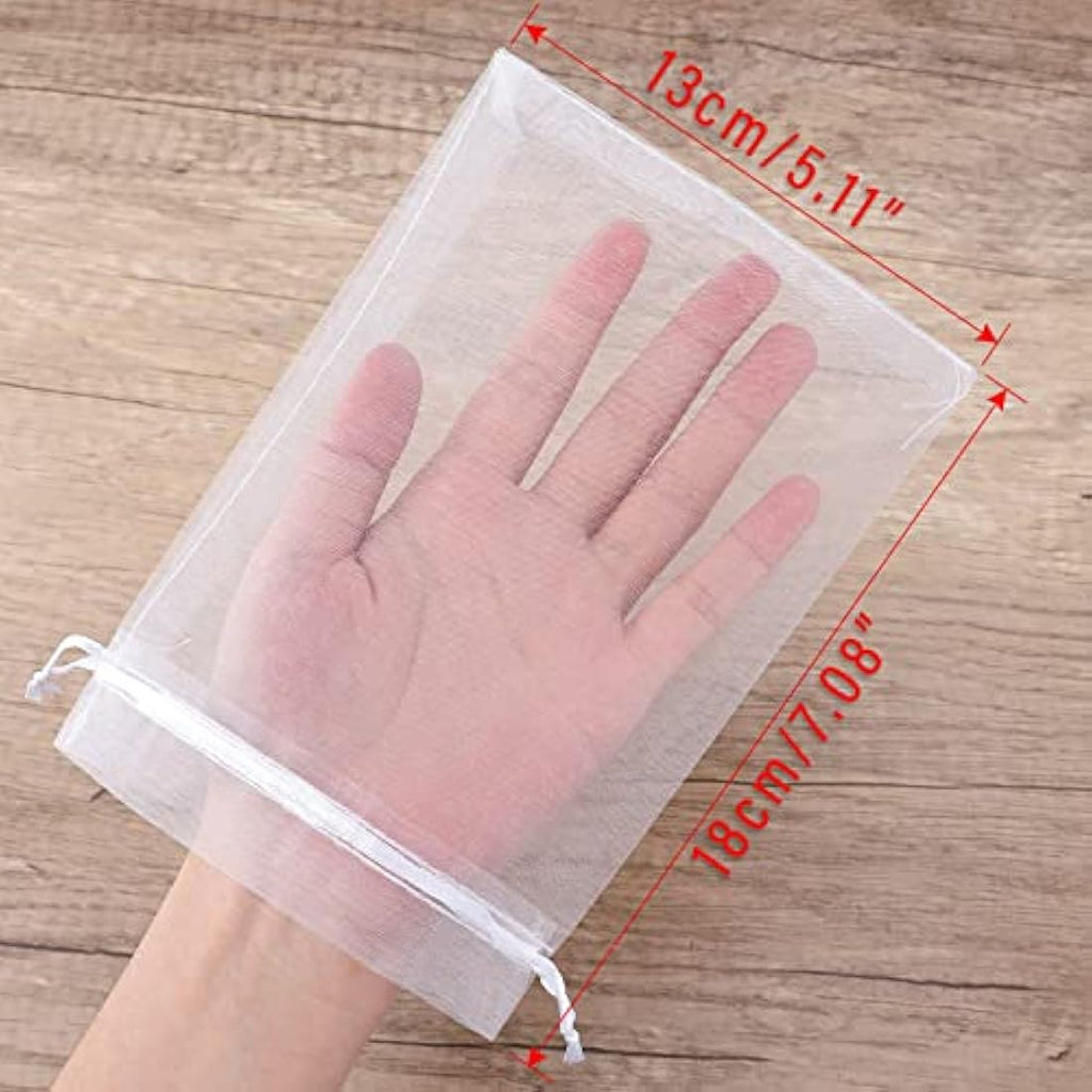 G2PLUS White Organza Gift Bags - 100 PCS Mesh Jewelry Pouches (13x18cm)