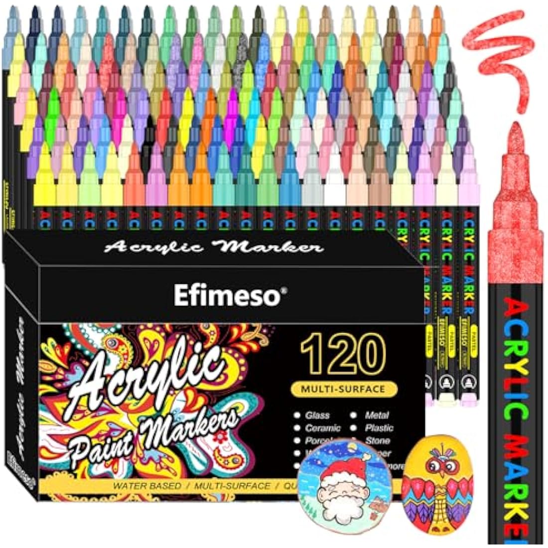 Efimeso 120 Color Acrylic Paint Pens | 0.7mm Extra Fine Tip Markers