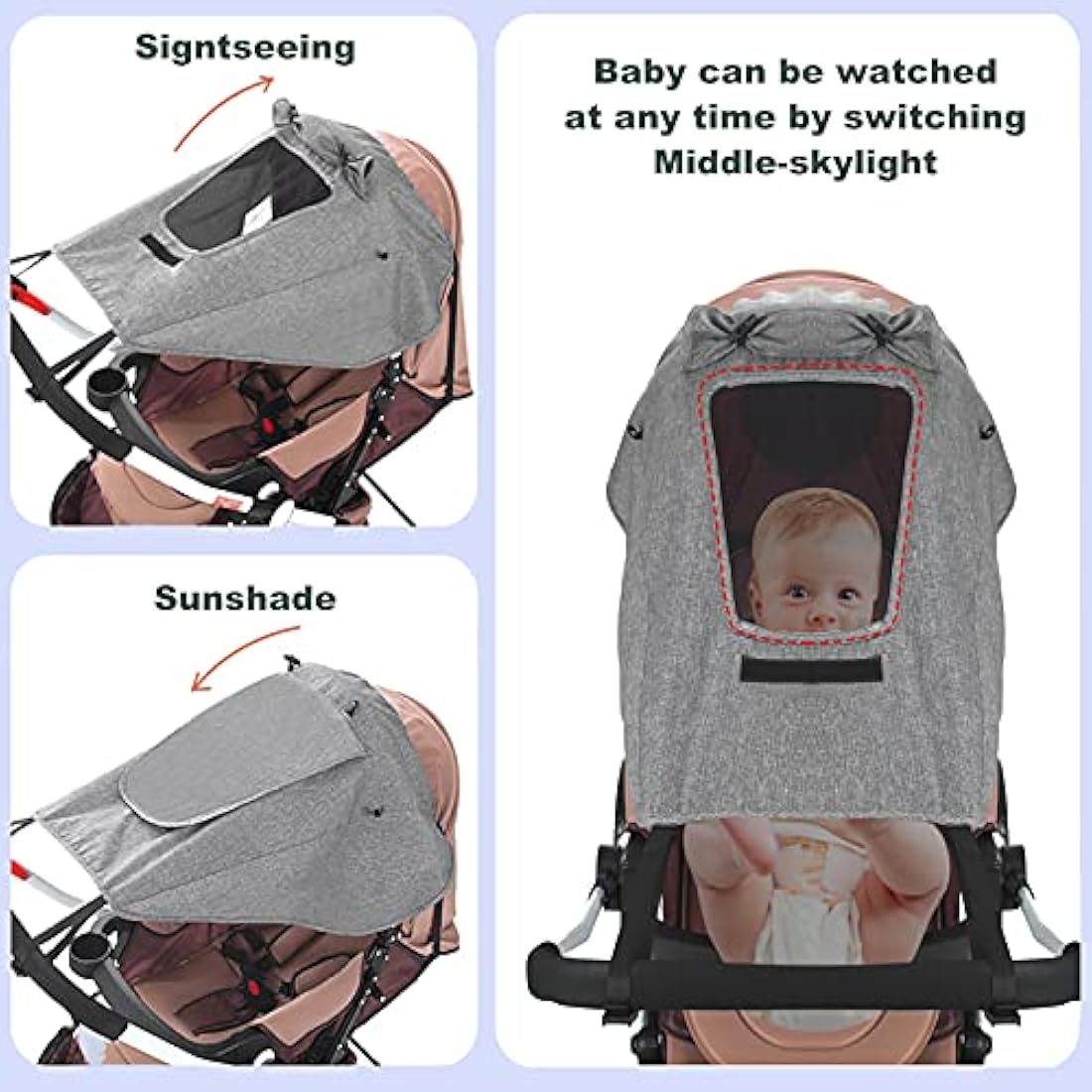Universal Pram Sunshade – UV 50+ Stroller Cover, Grey