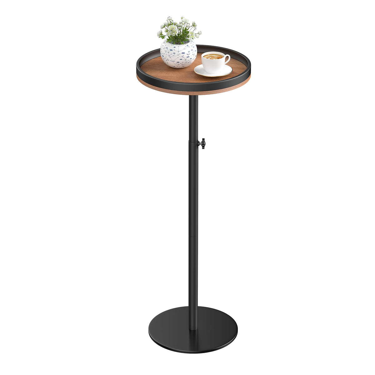 KEENSUNI Small Round Side Table,Drink Table,Martini Table with Marble Pedestal for Small Space, Living Room,Bedroom,Sofa Couch Walnut