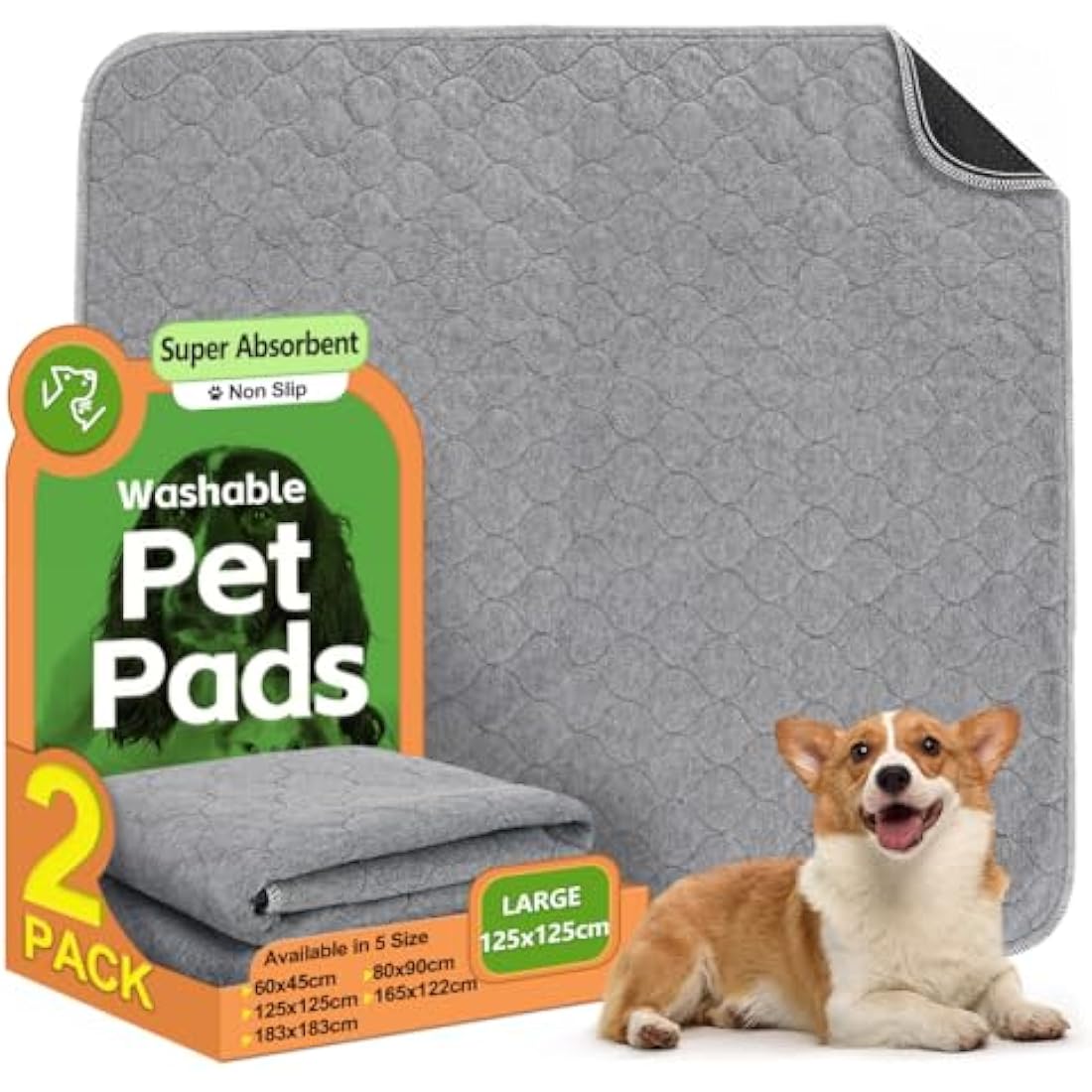 Washable Dog Pee Pads – 2 Pack Waterproof Reusable Pet Mats