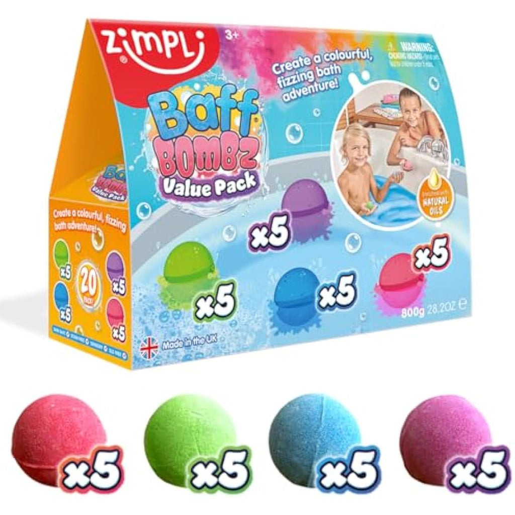 Zimpli Kids Baff Bombz - 20 Pack Moisturising Fizzing Bath Bombs