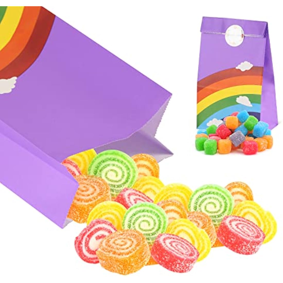 TOOELMON Rainbow Paper Party Bags – 40 Pcs Kraft Goodie Bags with Stickers