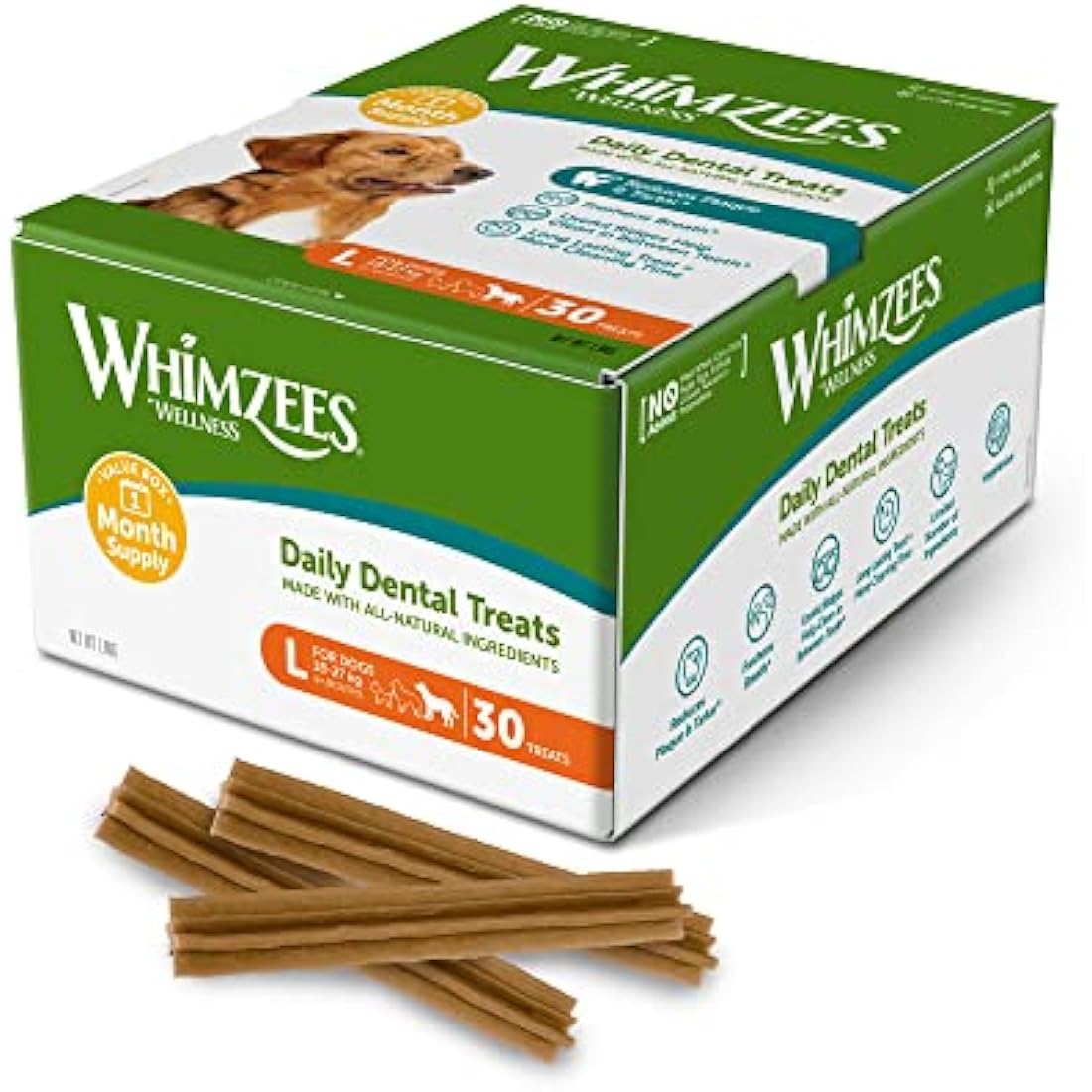 WHIMZEES Dog Dental Sticks - Large Breed Grain-Free Chews (30 Count)