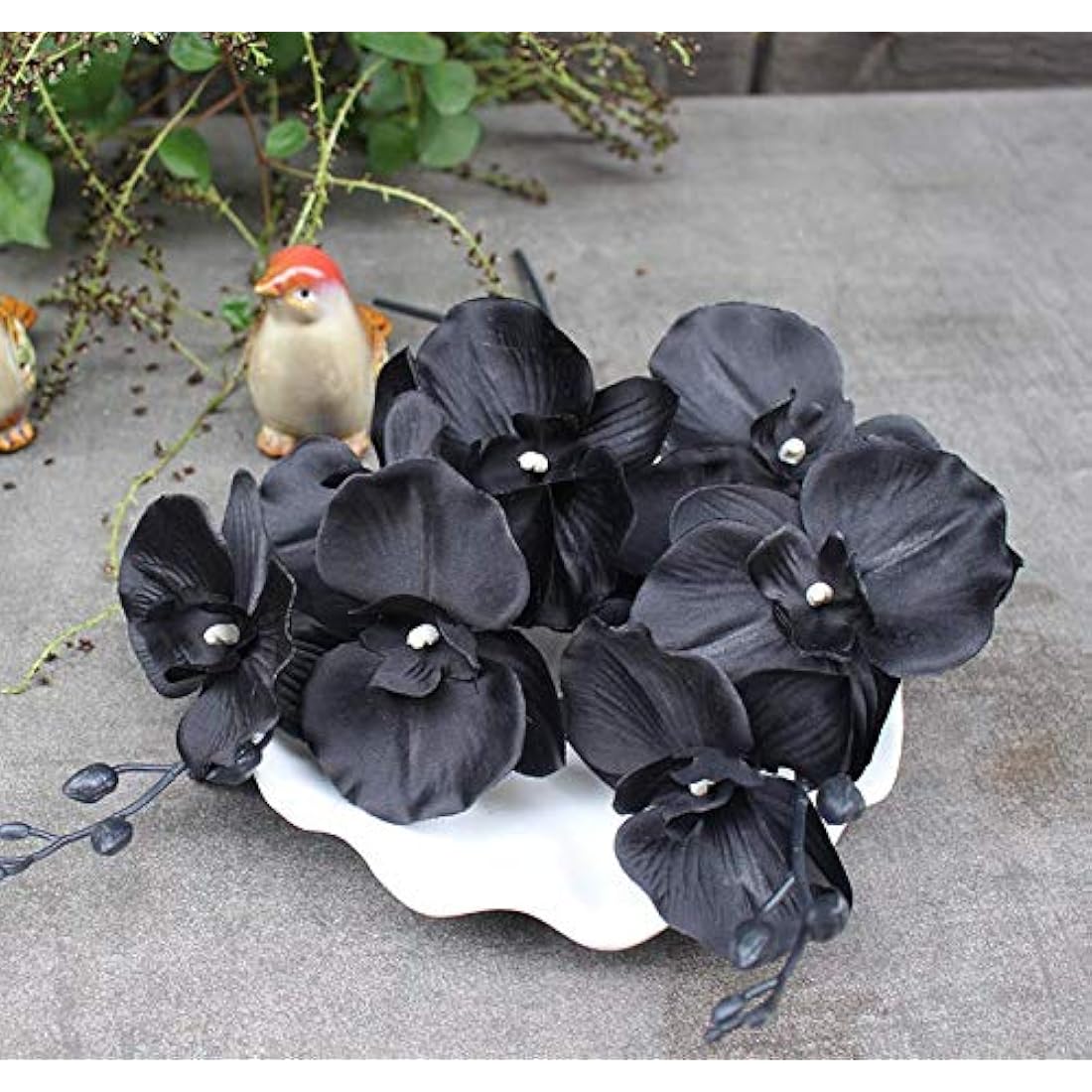 Artificial Black Orchid Stems - 18" Silk Faux Flowers, 3 Pack