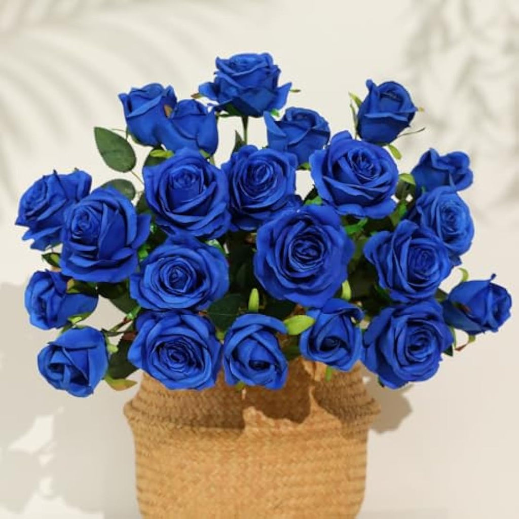 12PCS Artificial Silk Roses | 21" Long Stem Fake Flowers - Blue