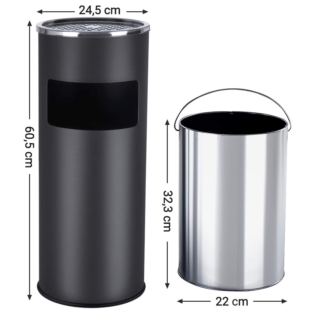 SONGMICS Standing Ashtray Bin | Outdoor Stainless Steel 12.3L Black