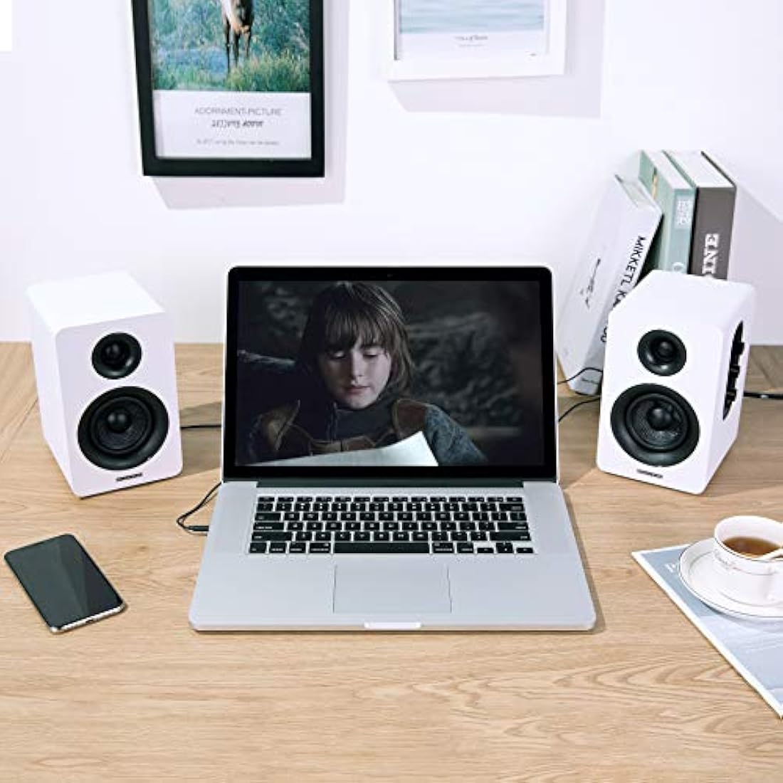 Sanyun SW208 60W Bluetooth 5.0 Bookshelf Speakers - Carbon Fiber White