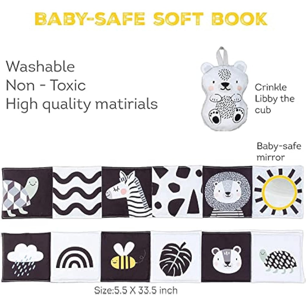 Taf Toys Savannah High Contrast 3-in-1 Soft Baby Book for Tummy Time