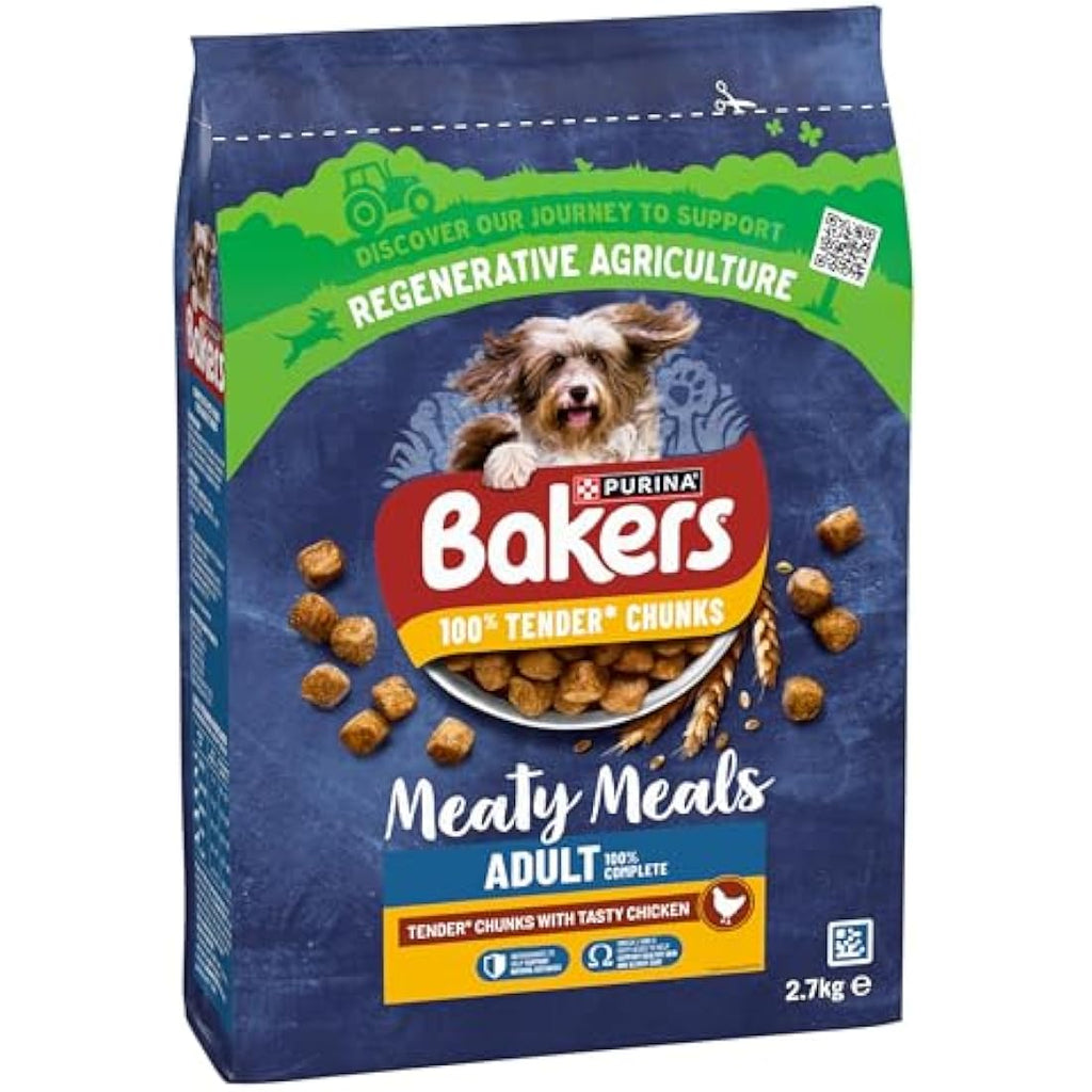 Bakers Meaty Meals Chicken Dry Dog Food - Adult Meaty Chunks, 4 x 2.7kg