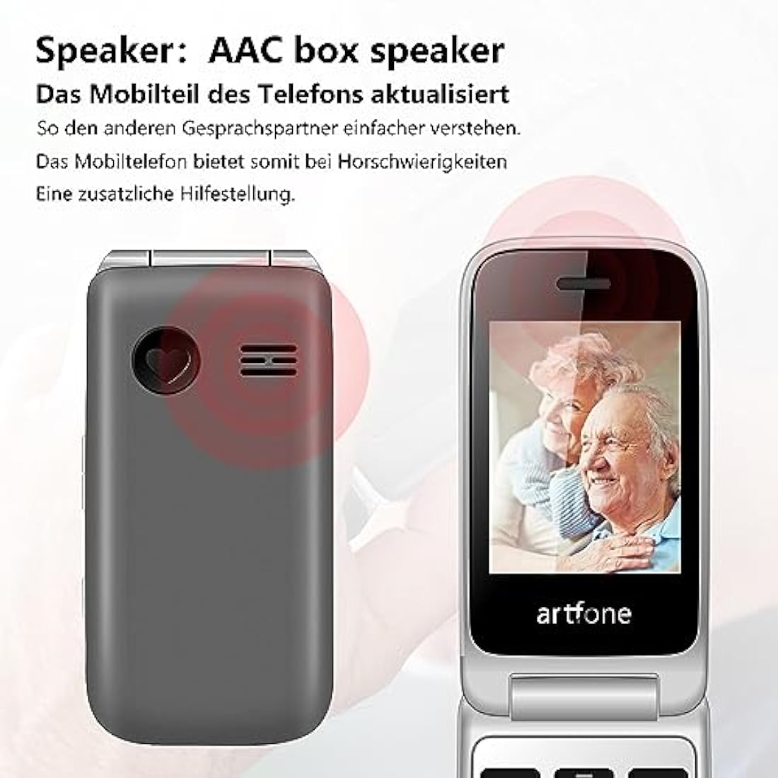 artfone F30 4G Unlocked Flip Phone for Seniors with SOS Button – Silver Grey
