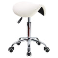 KKTONER Rolling Saddle Stool | Adjustable PU Leather Salon Chair - White